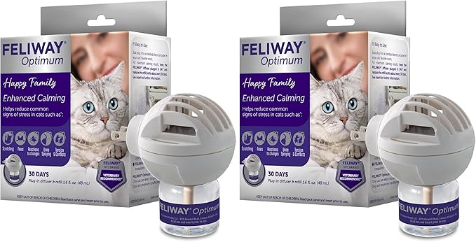 FELIWAY Optimum Cat, Enhanced Calming Pheromone Diffuser, 30 Day Starter Kit (48 mL), Translucent (Pack of 2)-PurrikoPets