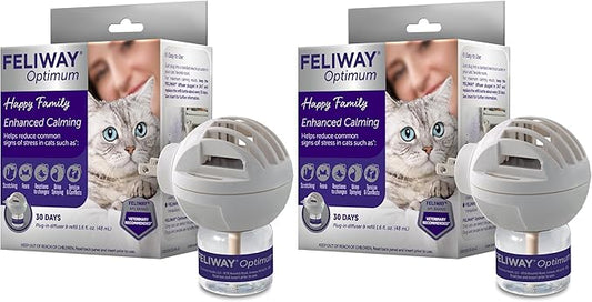 FELIWAY Optimum Cat, Enhanced Calming Pheromone Diffuser, 30 Day Starter Kit (48 mL), Translucent (Pack of 2)-PurrikoPets