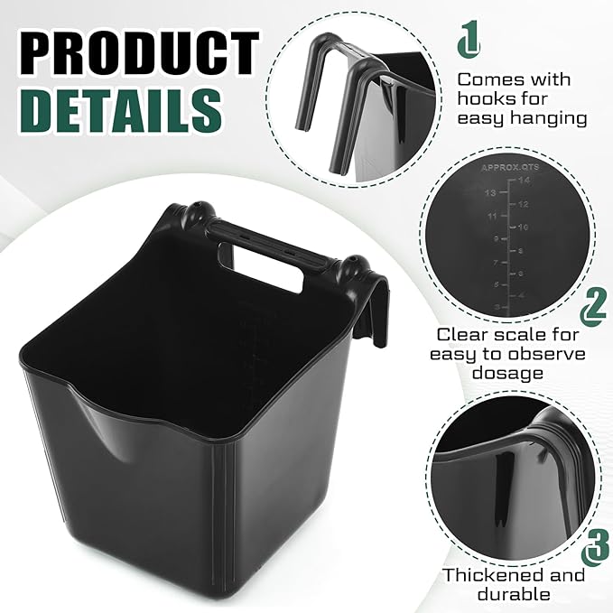 4 Pack 15 Quart Horse Feeders for Stall Hook Over Hanging Fence Hay Feeder Mountable Livestock Plastic Feed Bucket for Farm Stalls Pasture, Stable to Feed Horses Sheep Cattle Cows Etc(Black)-PurrikoPets
