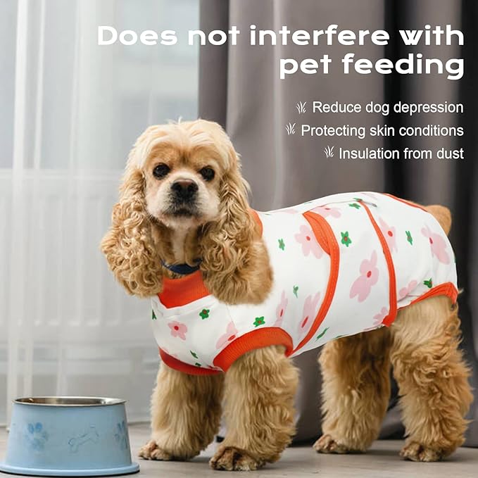 FUAMEY Recovery Suit for Dogs After Surgery,Soft Breathable Dog Bodysuit E-Collar & Cone Alternative Surgical Suit,Male Female Dog Neuter Spay Suits Anti Licking Wounds Onesie Red Flower M-PurrikoPets