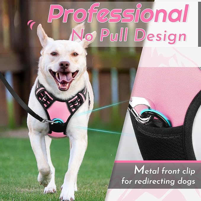 Eagloo Dog Harness Small Sized Dog, No Pull Service Vest with Reflective Strips and Control Handle, Adjustable and Comfortable for Easy Walking, No Choke Pet Harness with 2 Metal Rings, Pink, S-PurrikoPets
