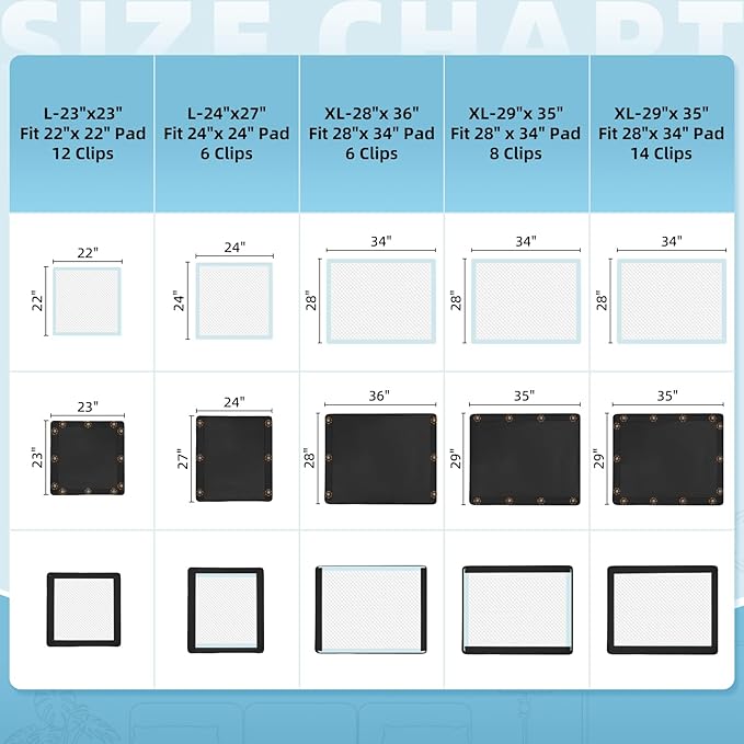 Dog Pee Pad Holder, Oxford Cloth Material, Fit 24"x24" Pad,Puppy Pad Holder, 6 Powerfu Magnetic Clips, Indoor Dog Potty, Black-PurrikoPets