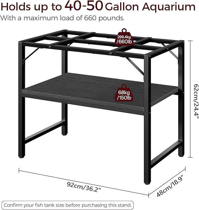 40-50 Gallon Fish Tank Stand, Aquarium Stand with 2-Tier Storage Shelves, Heavy Duty Breeder Turtle Terrarium Stand Rack for Home Office, 36.2" L x 18.9" W x 24.4" H, Black FTBK4001-PurrikoPets