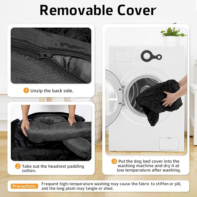 GGIB Calming Dog Bed Fluffy Plush Dog Mat for Furniture Protector with Removable Washable Cover for Large Medium Small Dogs and Cats (Medium, Black)-PurrikoPets