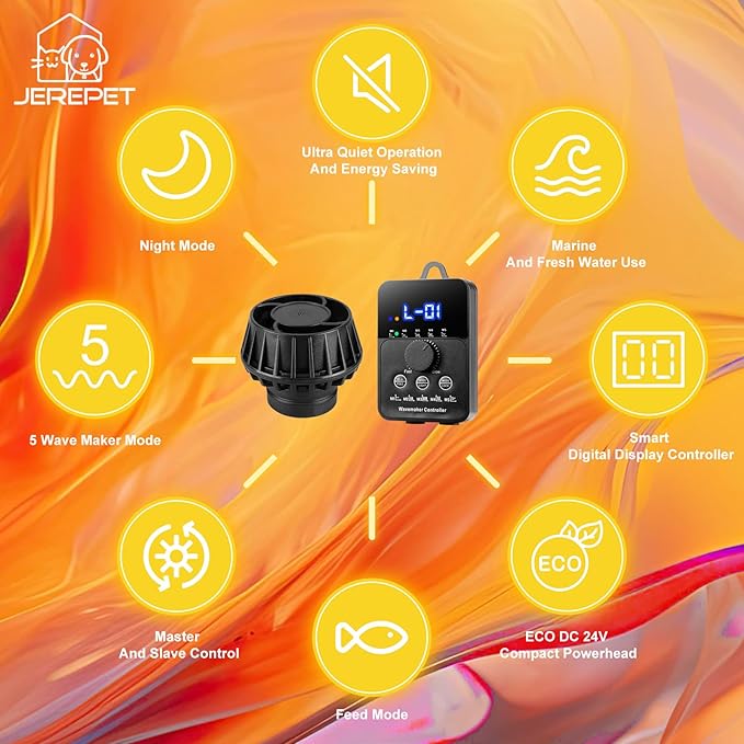 2100GPH Aquarium Wave Maker with Controller Mini DC 24V 12W Powerhead with Magnetic Mounting, Wavemaker with LED Display for 50 to 100 Gallon Tank-PurrikoPets