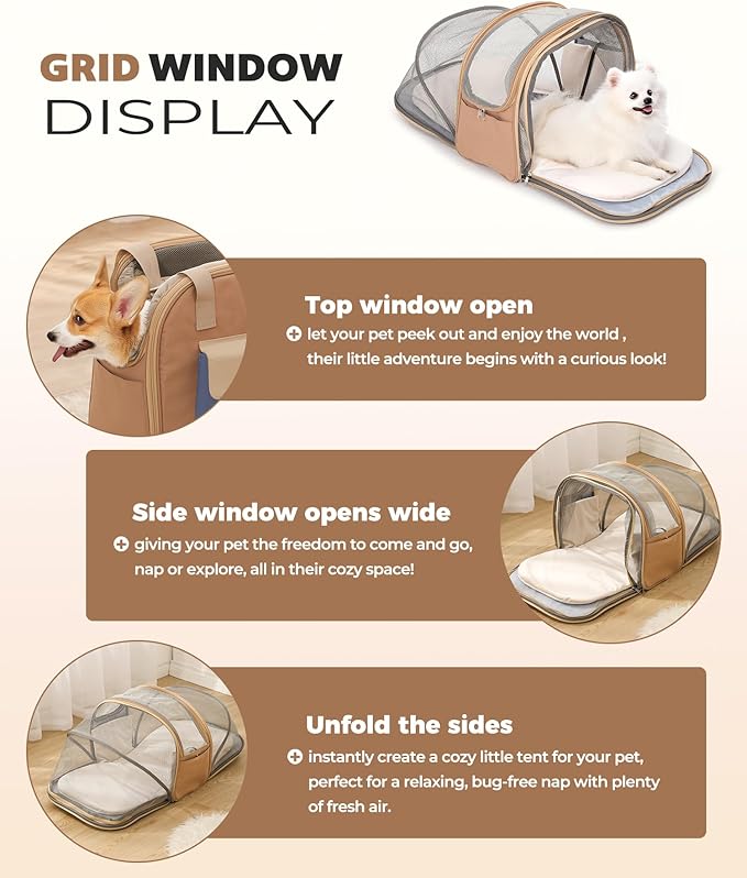 Expandable Pet Carrier Backpack, Cat Carrier Backpacks with Breathable Mesh for Cats Small Dogs Puppies Up to 25 Lbs Airline Approved Waterproof Travel Carrier with Safety Buckle for Hiking & Flights-PurrikoPets