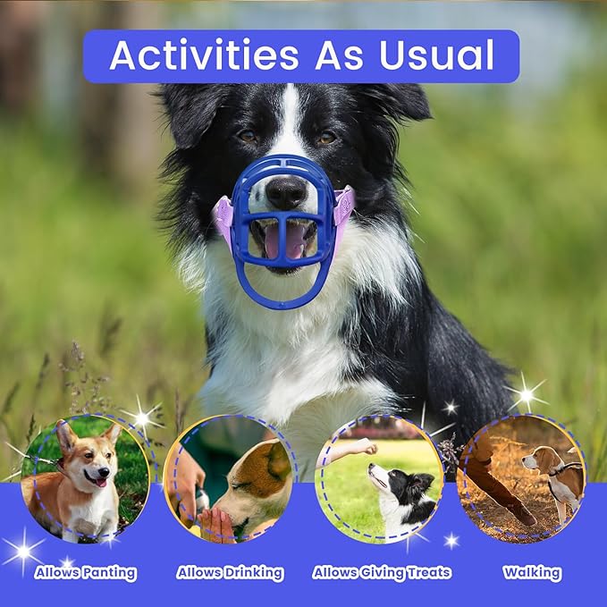 Dog Muzzle, OKKIC Basket Muzzle Anti Biting Chewing, Sturdy Lightweight Muzzle Allows Panting Drinking,Muzzle for Small Medium Large Dogs, Suitable for Grooming Trimming Training (Blue, Size3)-PurrikoPets