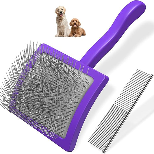 2PCS Slicker Brush for Dogs & Pet Comb,Professional Dog Grooming Brush (Goldendoodles,Poodles,Labradoodles) with Extra Long Pins to Effectively Remove Tangles, Knots and Mats (Purple)-PurrikoPets