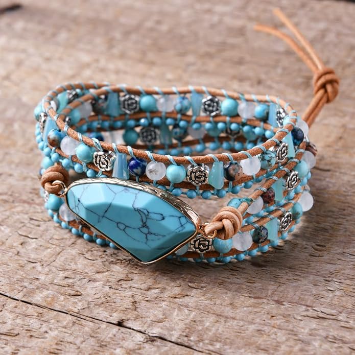 YGLINE Boho Handmade Wrap Leather Tube Crystal Stone Bracelet for Women