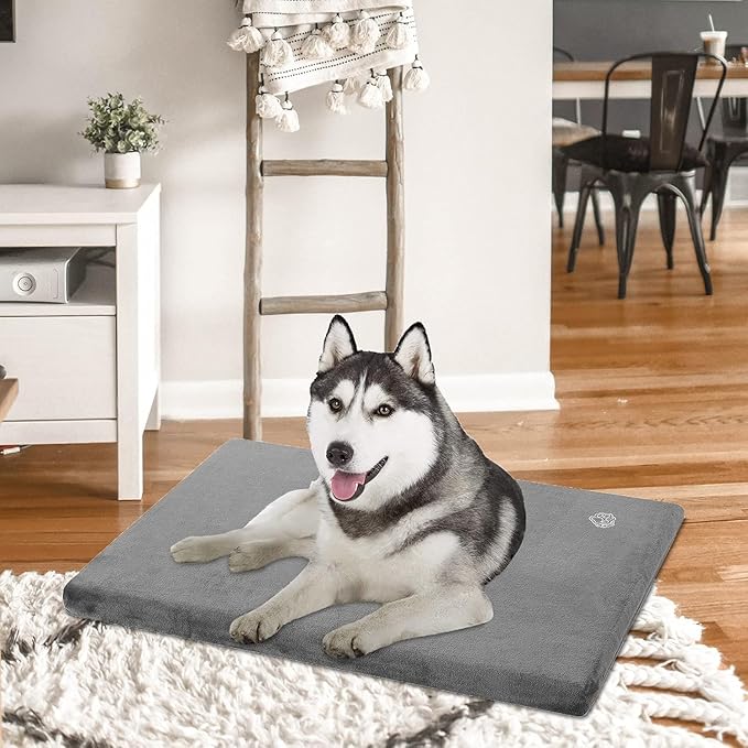 EMPSIGN Stylish Dog Bed Mat Dog Crate Pad Mattress Reversible (Cool & Warm), Water Proof Linings, Removable Machine Washable Cover, Firm Support Pet Crate Bed for Small to XX-Large Dogs, Grey-PurrikoPets