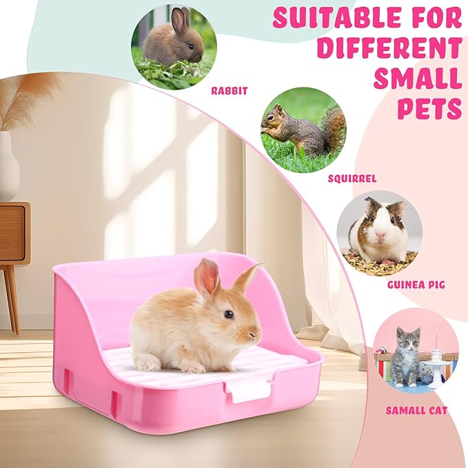 15 Pcs Rabbit Starter Kit Small Rabbit Litter Box Animal Grooming Kit Bunny Toys Bowl Blankets with Cleaning Set for Guinea Pig Accessories(Pink)-PurrikoPets