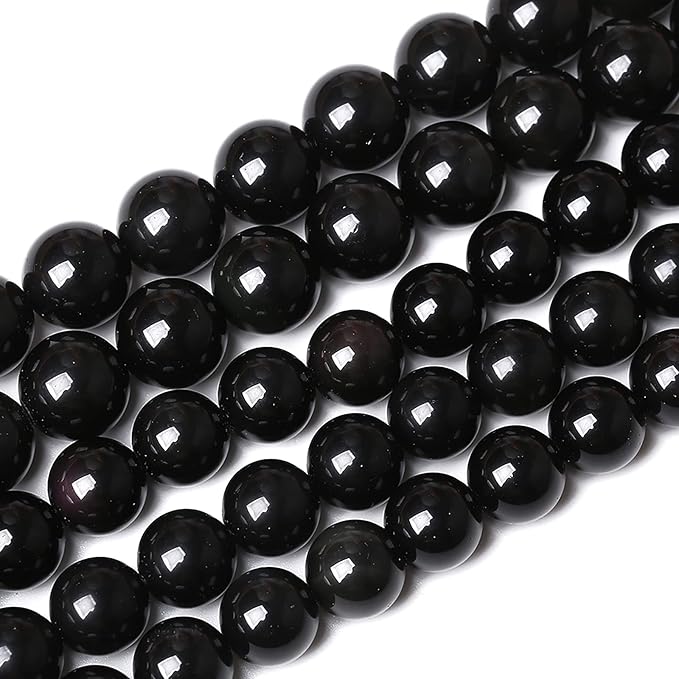 45PCS 8mm AAA Natural Black Obsidian Stone Beads Gemstone Round Loose Beads for Jewelry Making DIY Bracelet Necklace 15" Inch