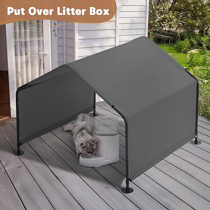 Dog Shade Shelter Outdoor 4'x4'x3' Tent for Large Medium Dogs, Outside Sun Rain Canopy Pet House for Livestock Pigs Cats with Waterproof Roof Ground Nails,Darkl Gray-PurrikoPets