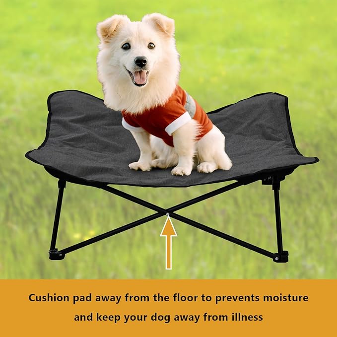 Elevated Dog Bed, Portable Raised Pet Cot for Outdoor and Indoor Folding Dog Cot Bed with Comfortable Padded Filling Carrying Bag Included Pet Raised Travel Lounger for Camping Traveling (28x28x8inch)-PurrikoPets