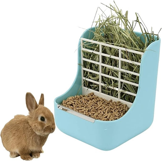 2 in 1 Food Hay Feeder for Guinea Pig, Rabbit Feeder, Indoor Hay Feeder for Guinea Pig, Rabbit, Chinchilla, Feed Bowls Use for Grass & Food (Blue)-PurrikoPets