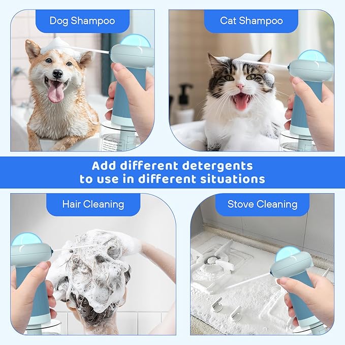 Dog Shampoo Dispenser, UFO Dog Shampoo Sprayer, Electric Foaming Shampoo Dispenser for Dog and Cat Washing, for Bathtub, Kitchen Sink, Bathroom Cleaning, Blue-PurrikoPets