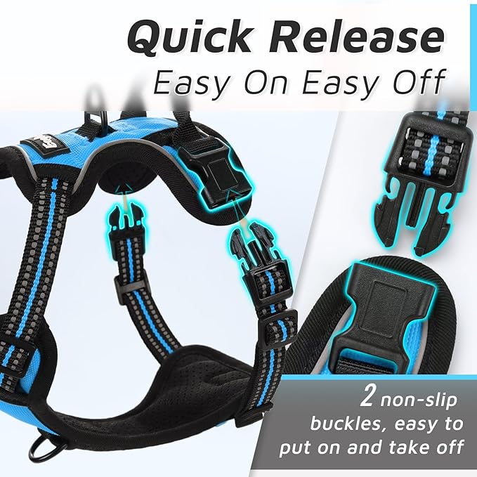 Eagloo Small Dog Harness No Pull, Service Vest with Reflective Strips and Control Handle, Adjustable and Comfortable for Walking, No Choke Pet Harness with 2 Metal Rings, Sky Blue, XS-PurrikoPets