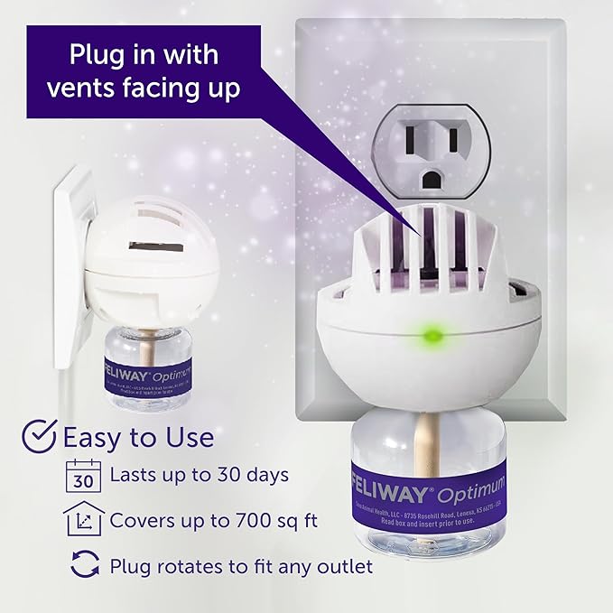 FELIWAY Optimum Cat, Enhanced Calming Pheromone Diffuser, 30 Day Starter Kit (48 mL), Translucent (Pack of 2)-PurrikoPets