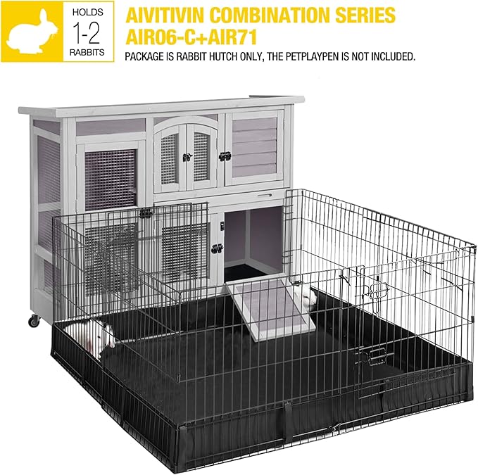 Aivituvin 47" Two Story Rabbit Hutch Bunny Cage with Wheels, Indoor Outdoor Guinea Pig Cage with 2 Deep No Leak Tray-PurrikoPets