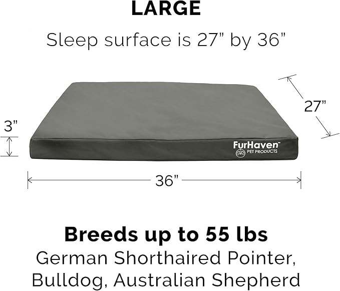 Furhaven Water-Resistant Cooling Gel Dog Bed for Large/Medium Dogs w/ Removable Washable Cover, For Dogs Up to 55 lbs - Indoor/Outdoor Logo Print Oxford Polycanvas Mattress - Stone Gray, Large-PurrikoPets