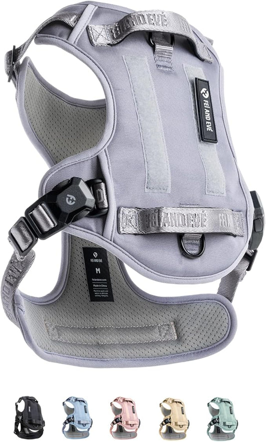 2025 New Edition, Fei & Eve MagEase Dog Harness - 3-Second Magnetic Buckles | 3-Point No-Pull Control | Heavy-Duty 900D Nylon | Dual Safety Handles | Breathable Mesh | Adjustable Fit | Medium, Gray-PurrikoPets