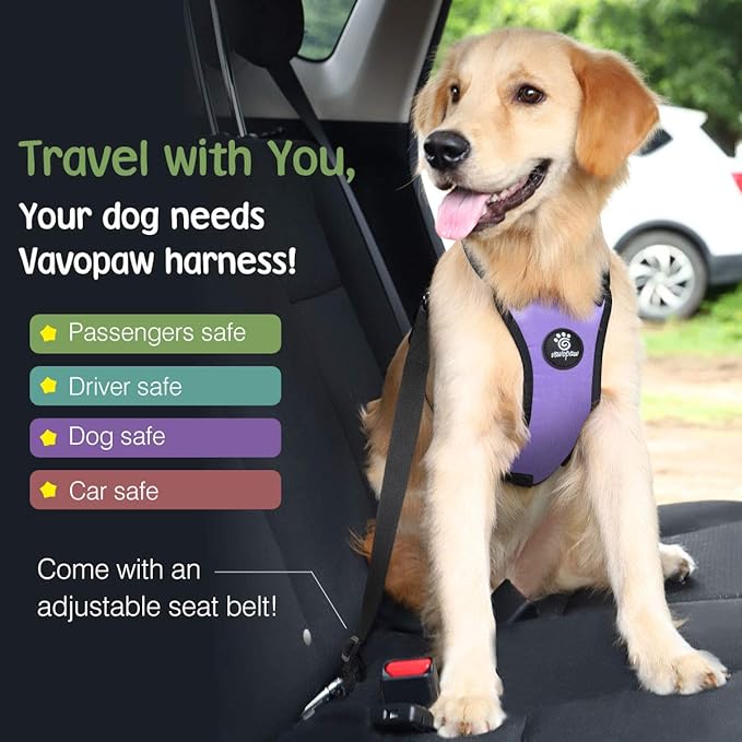 Dog Seat Belt, Safety Vest Dog Car Harness with Adjustable Buckle Dog Seat Belt for Vehicle Nylon Pet Safety Seat Belts Heavy Duty(XL, Purple)-PurrikoPets