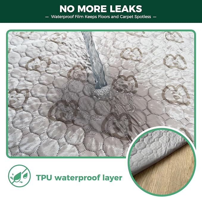 FXW Washable Pee Pads for Dogs, Puppy Pads with Super Absorbent, Specifically Designed for FXW Rollick/Homeplus 24inch 6 Panels Dog Playpen, 63" × 39" Rectangle, Green, 1 Pack-PurrikoPets