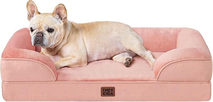 EHEYCIGA Orthopedic Dog Bed for Medium Dogs, Waterproof Memory Foam Medium Dog Beds with Sides, Non-Slip Bottom and Egg-Crate Foam Pet Couch Bed with Washable Removable Cover, Dusty Pink-PurrikoPets