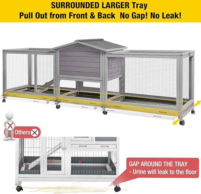 Aivituvin Rabbit Hutch Large 2-Story Bunny Cage Indoor Outdoor on Wheels Bunny House with Run,Pull-Out Tray-PurrikoPets