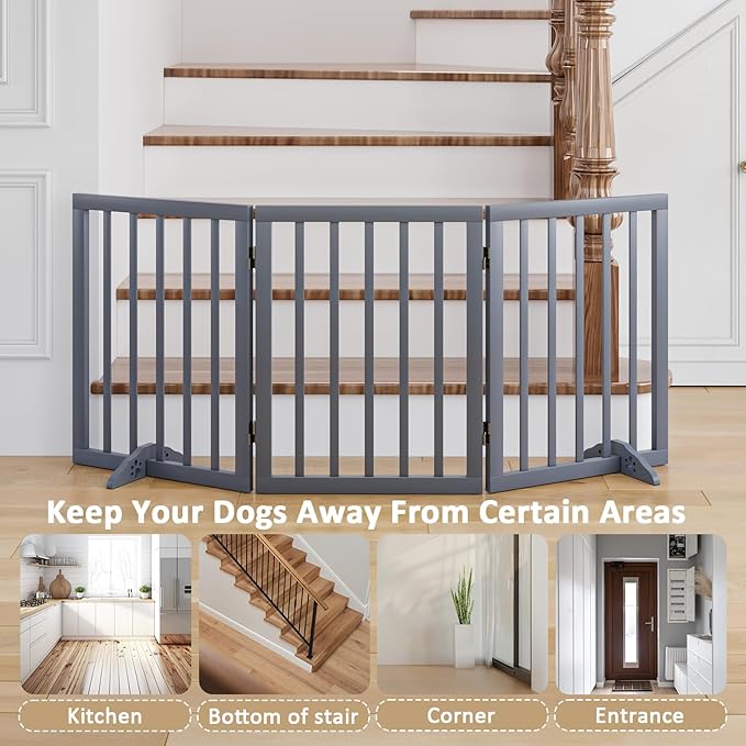 Freestanding Wooden Dog Gate - 24 Inch Tall, Support Feet, Step Over, Indoor-PurrikoPets
