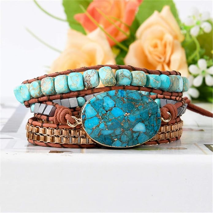 YGLINE Boho Handmade Wrap Leather Tube Crystal Stone Bracelet for Women