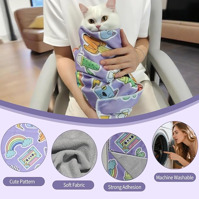 27.6" Cat Grooming Wrap,Self-Adherent Cat Wrap for Cutting Nails,Anti-Escape Cat Swaddle Wrap,Multifunctional Anti-Scratch Cat Restraint Wrap for Medicine,Nail Clipping,Ear Cleaning(Within 15lbs)-PurrikoPets