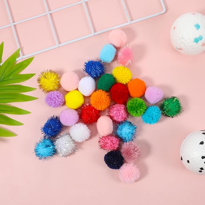 30 Pcs Cat Pom Pom Balls Assorted Color Sparkle Ball for Indoor Cats, Interactive Cats Toys Fuzzy Cat Balls Tinsel Glitter Chase Poms Poms Ball for Exercise and Entertainment-PurrikoPets