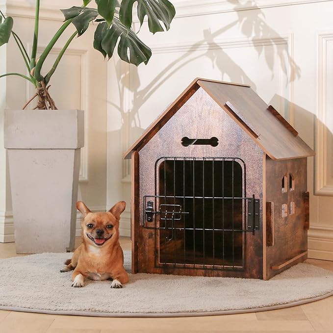 Dog House Indoor for Small Dogs or Cats, Cozy Wooden Design, Small Indoor Bed House, with Air Vents and Elevated Floor Warm Dog Cave-PurrikoPets