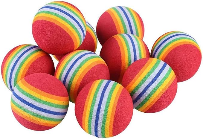 12 Pack 2 Color Rainbow Cat Toy Balls Soft EVA Foam Interactive Indoor Kittens Favorite Toys 1.38" Dia. Small Dogs Puppies Toy Balls Bulk Activity Chase Quiet Play Sponge Ball-PurrikoPets