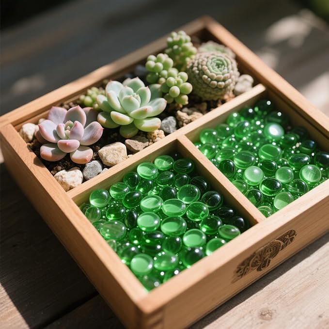 2.16LB Glass Beads Vase Filler Aquarium Gravel Decor Flat Glass Marbles Gems Pebbles Fish Tank Rocks Home Decorative Art Craft - Green-PurrikoPets