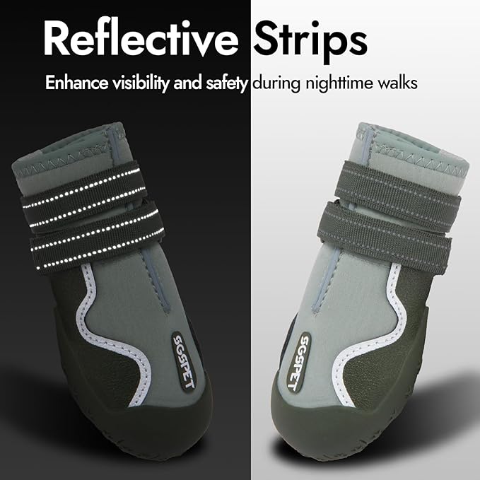 Dog Shoes, Waterproof Dog Boots & Paw Protectors with Anti-Slip Sole, 4pcs/Set Pet Dog Booties, Reflective Dog Shoes for Small Medium Large, Winter Snowy Summer Hot Pavement (Green, 8# (2XL))-PurrikoPets