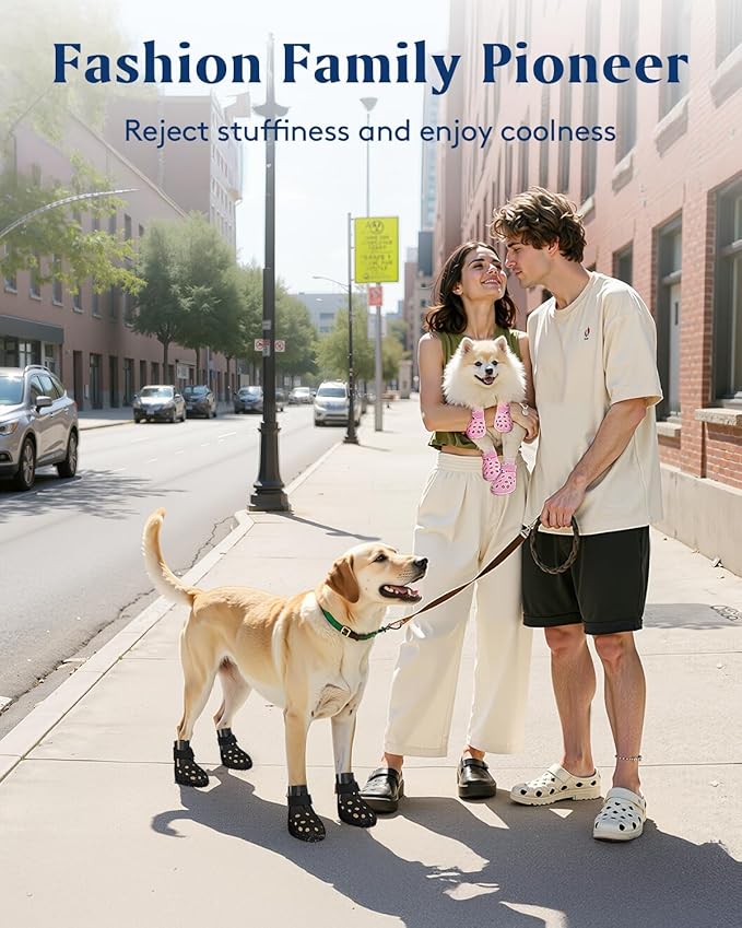 Dog Shoes for Hot Pavement, Breathable Dog Boots Paw Protectors with Adjustable Straps & Non-Slip Sole, Easy On & Off, Waterproof, Easy-Cleaning (Black, S)-PurrikoPets