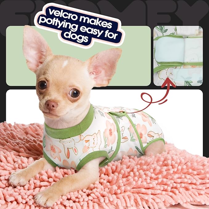 FUAMEY Dog Recovery Suit Male,Dogs Surgery Neuter Suits Puppy Spay Shirts for Female Protect Dog's Skin Anti Licking Abdominal Wounds Doggie Onesie Pet Bodysuit Alternative to Cone Rabbit Flower XS-PurrikoPets