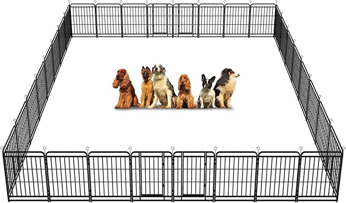 Dog Playpen Outdoor 32 Panels Heavy Duty Dog Fence 40" Height with Thick Pipe Anti-Rust with Doors Portable for RV Camping Yard, Total 71FT, 406 Sq.ft, Snowy Black-PurrikoPets