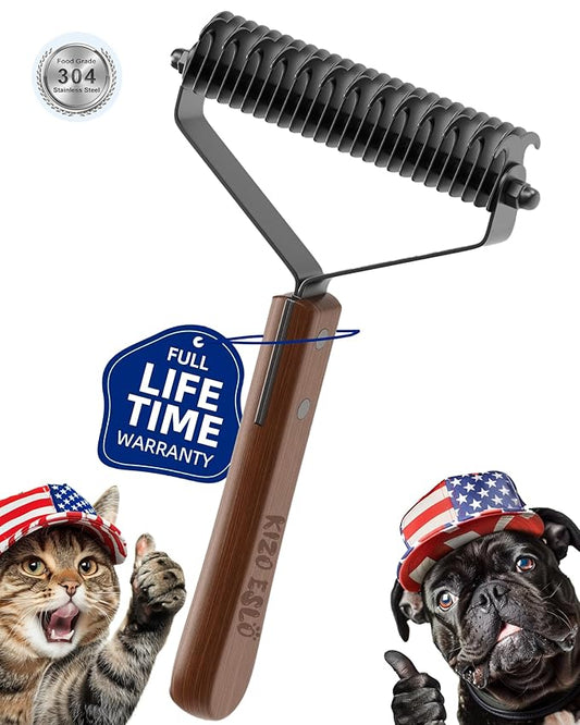 Extra Large 2-Sided Undercoat Rake for Dogs & Cats, Dog Brush for Shedding Remove Mats, Dematting Comb, Safe&Gentle Grooming Brush for German Shepherds Medium to Long-Haired Pets, Wooden Handle(Black)-PurrikoPets