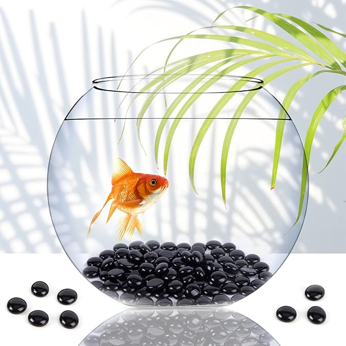 FUTUREPLUSX 1LB Black Flat Glass Marbles, Glass Pebbles Vase Filler, Dark Beads Fishbowl Decorative Gem for Table Scatter Home Decor-PurrikoPets