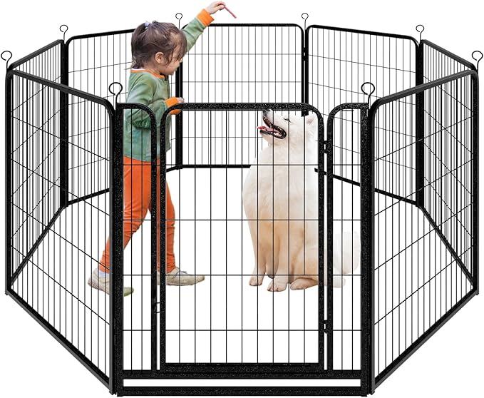 Dog Playpen Outdoor Extra Wide 8 Panels Heavy Duty Dog Fence 40" Height Anti-Rust with Doors Portable for RV Camping Yard, Total 21FT, 35 Sq.ft, Snowy Black-PurrikoPets
