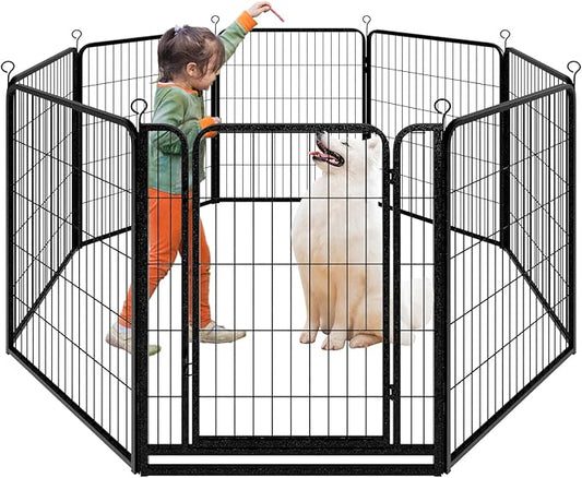 Dog Playpen Outdoor Extra Wide 8 Panels Heavy Duty Dog Fence 40" Height Anti-Rust with Doors Portable for RV Camping Yard, Total 21FT, 35 Sq.ft, Snowy Black-PurrikoPets
