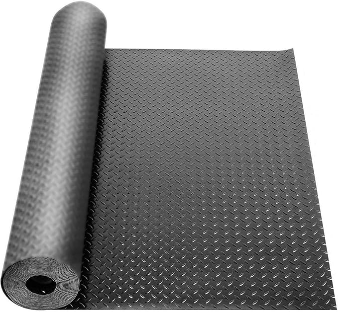 16.4 x 3.3Ft Garage Rubber Flooring Roll, 3 mm Thickness Floor Mat, Diamond Plate PVC Rubber Trailer Mats Non-Slip Flooring for Garage Gym Horse Stall Home Patio (Black)-PurrikoPets