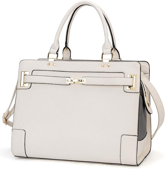 Fashion Pet Carrier Dog Cat Carrier Purse Soft-Sided Leather Handbag Pet Tote Bag for Small Dogs Puppy and Cats TSA Airline Approved (Beige)-PurrikoPets