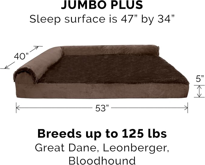 Furhaven Cooling Gel Dog Bed for Large Dogs w/ Removable Bolsters & Washable Cover, For Dogs Up to 125 lbs - Plush & Velvet L Shaped Chaise - Sable Brown, Jumbo Plus/XXL-PurrikoPets
