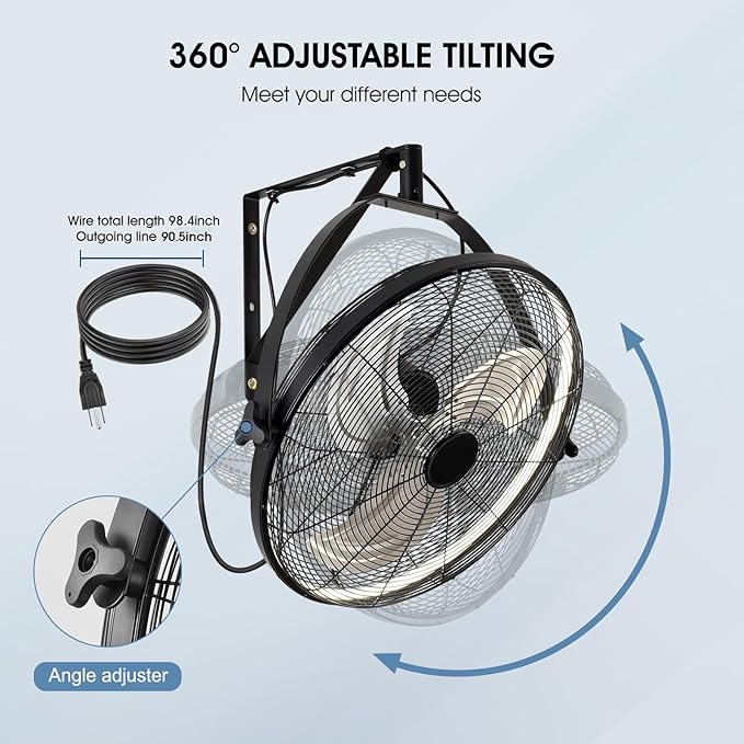 16 inch Wall Mount Fan with Lights and Remote,6-Speed Gazebo Ceiling Fan Adjustable Tilt Dimmable Wall Fan,High Velocity Industrial Outdoor Fans for Patio,Garage,Commercial,Black-PurrikoPets