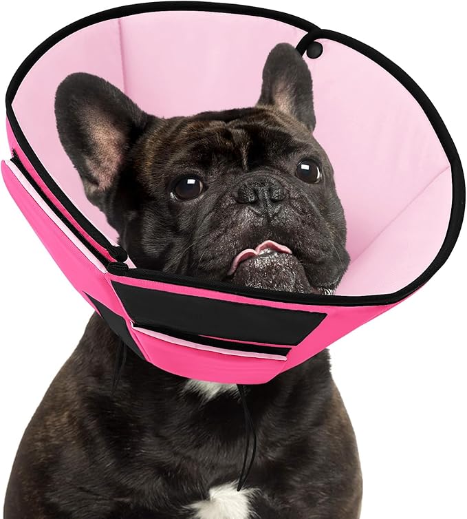 Dog Recovery Collar Cone for Medium Dogs, Adjustable Dog Cone Alternative After Surgery for Dogs to Stop Licking, Breathable Soft Cone for Medium Large Dogs, Pink M-PurrikoPets