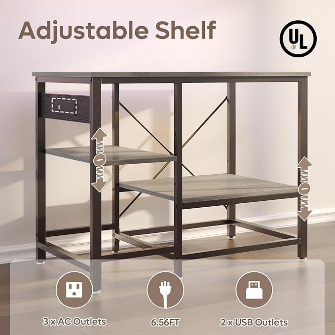 40-50 Gallon Fish Tank Stand with Charging Station, 36x19 Metal Aquarium Stand with 3-Tiers Adjustable Storage Shelves, 6-Legs Reptile Terrarium Stand, 660 LBs-PurrikoPets